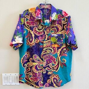 Johnny Was NWT Paisley Heart Top Blue Small Hawaiian Floral Paisley Print Unisex